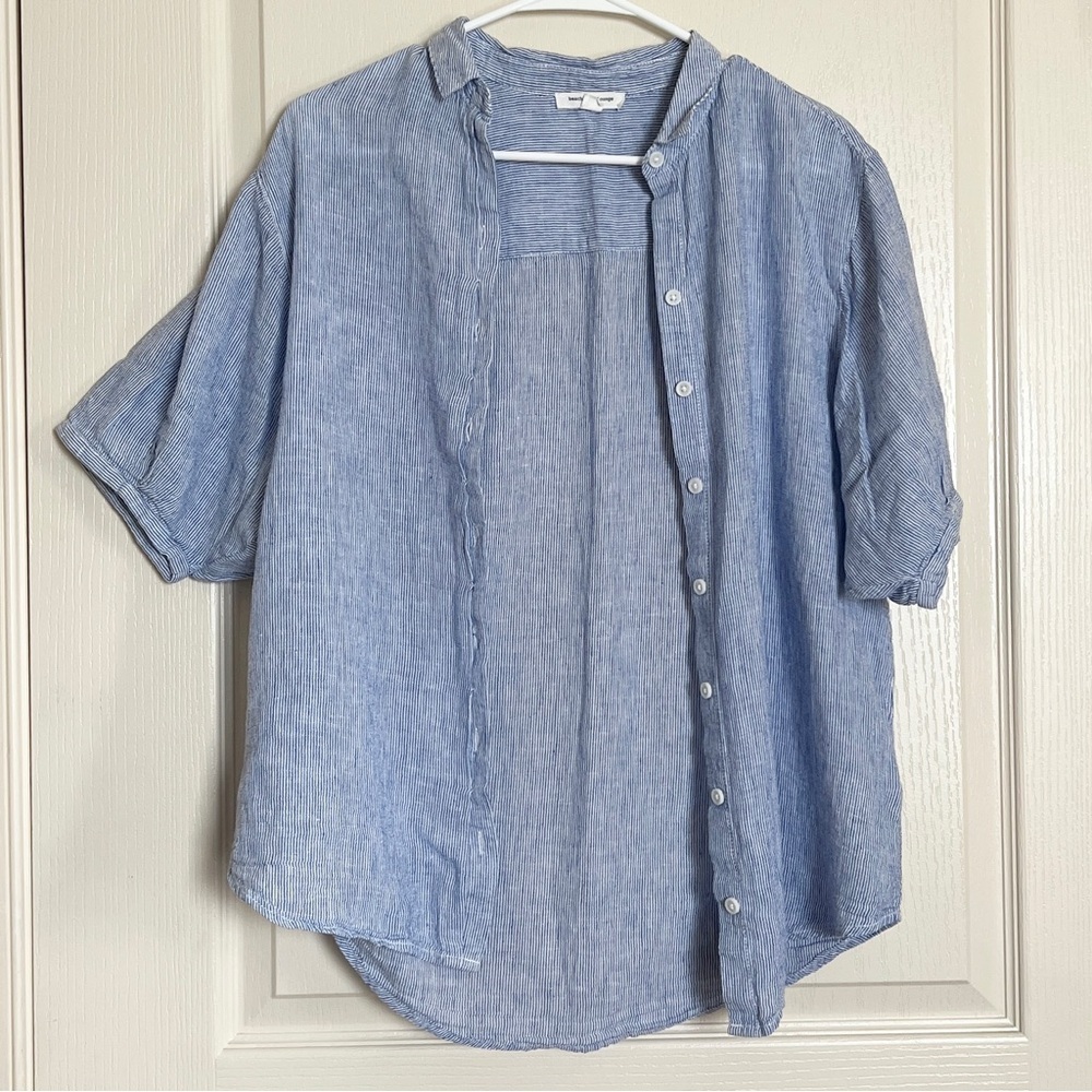 beachlunchlounge button up shirt. Blue and white stripes